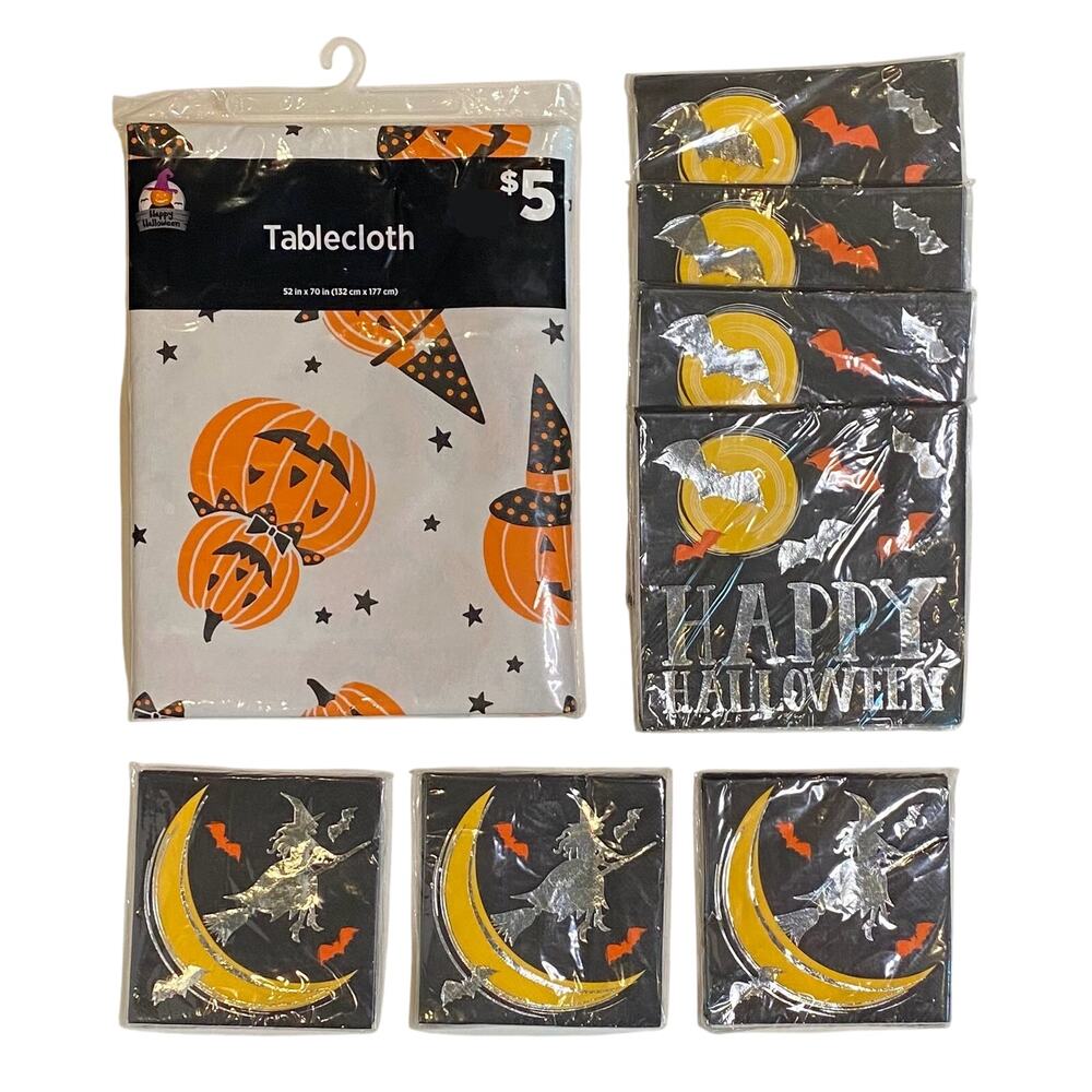 Halloween Decorations 1 Disposable Tablecloth And 7 Packs Of Napkins, Witch
